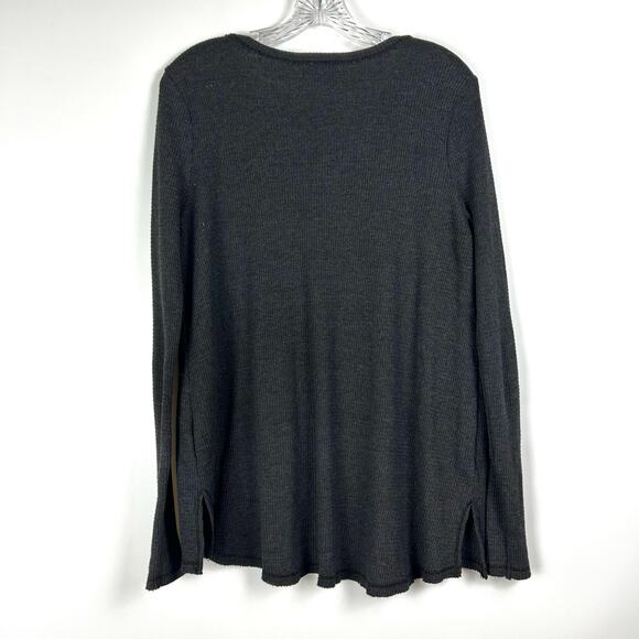 T La Anthroplogie Waffle Knit Charcoal Gray Tunic Shirt Cozycore Womens Size S - Picture 8 of 11